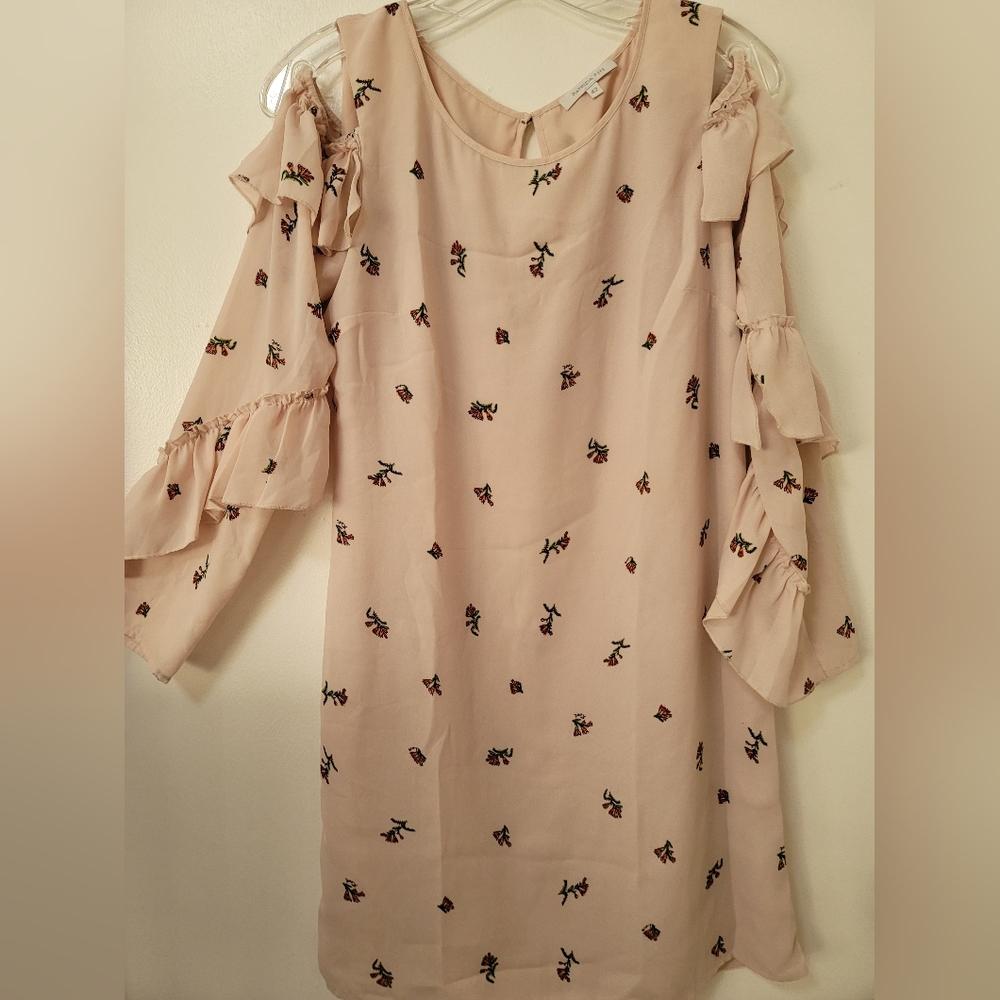 Patrizia Pepe Pink Floral Mini Dress Cold Shoulder Long Sleeve 42/Small